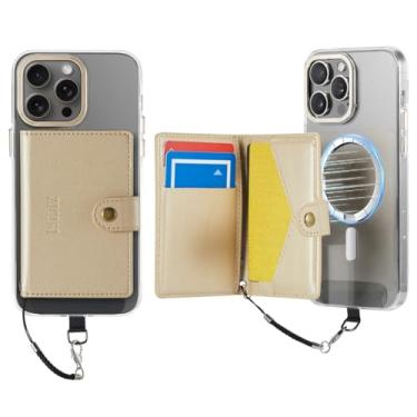 Imagem de ZICISI Carteira magnética de couro PU para iPhone 16/15/14/13/12 Pro Max/Mini/Plus, 5 porta-cartões com bloqueio RFID, Dourado