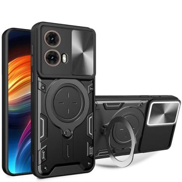 Imagem de Ysnzaq Capa protetora protetora para Motorola Moto G85 de grau militar à prova de choque com suporte de bobina magnética para Motorola Moto G85 CQ preta