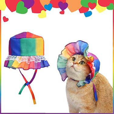 Imagem de Mês do orgulho cães gatos fantasia chapéu balde orgulho gay arco-íris ajustável pet viseira chapéus, animais de estimação boné de sol acessórios de fantasia para gatos cães animais de estimação pequenos animais de estimação do mês do orgulho gay festa roupas diárias suprimentos de fantasia (G)