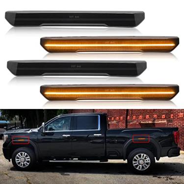 Imagem de 4 peças, lentes esfumadas âmbar LED luzes laterais marcador para 2020-2022 Sierra 2500HD 3500HD pickup camionete âmbar dianteiro para-lama lateral marcadores motorista passageiro, OEM # 84806032, 84185031, GM2550207