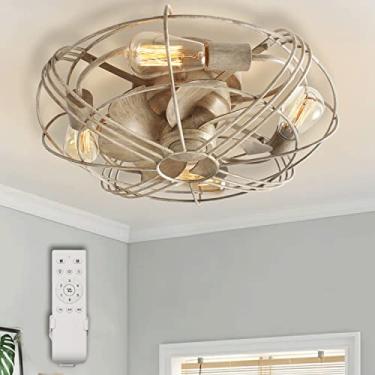 Imagem de GESUM Ventilador de teto enjaulado com luzes, ventilador de teto de lâminas de fazenda com luz e controle remoto para quarto, cozinha, sala de estar, ventilador de teto preto de baixo perfil embutido