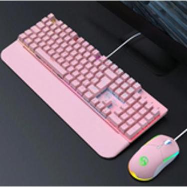Imagem de Kit Teclado e Mouse Gamer Led RGB Iluminado Rosa Mecânico abnt2 - fire
