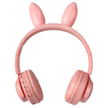 Imagem de Fone De Ouvido Sem Fio Bluetooth Rosa Orelha Coelhinho LED - Genérico