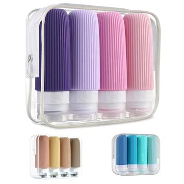 Imagem de Kit 4 Frascos Potes Silicone Viagem 90ml Creme Shampoo Condicionador Organizador Mala - ECOMLAR® (Tons de Rosa)