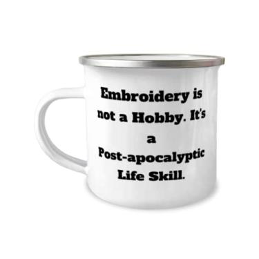 Imagem de Bordado não é um hobby. É uma habilidade de vida pós-apocalíptica. Caneca de acampamento bordada de 355 ml, presentes bordados brilhantes, para amigos