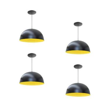 Imagem de Kit 4 Luminária Pendente Meia Lua 24cm Interior Amarelo Com Fiação 110