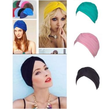 Imagem de kit 10 Turbante Touca Fechada Indiano Feminino Elegante Moda Atacado -