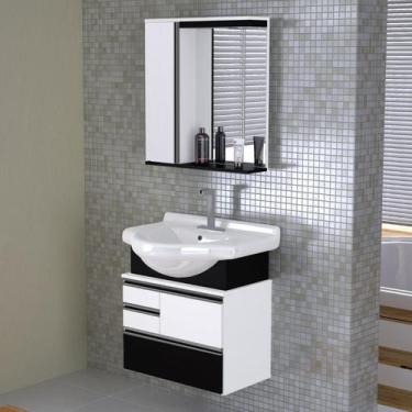 Imagem de Conjunto de Banheiro Gabinete Suspenso 3 Gavetas com Espelheira Cuba d