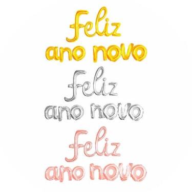 Imagem de Balões de Feliz Ano Novo Kit Metalizado 40Cm Festa Réveillon - Fantasi