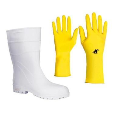 Imagem de Bota Cano Curto Branca Nº 36 + Luva de Látex Média Kalipso - Artlimp