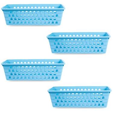 Imagem de Kit 4 Cestos Multiuso Comprido Retangular Azul 28x11x8 Cm 123Organizei