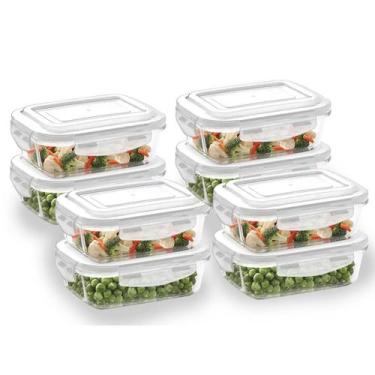 Imagem de Kit Com 8 Pote Vidro Hermetico Marmita Tampa Plastico 640ml - Belakaza