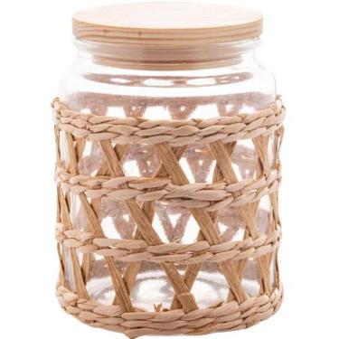 Imagem de Pote Hermético Vidro com Sisal Tampa Madeira Wolff 750ml Porta Mantime