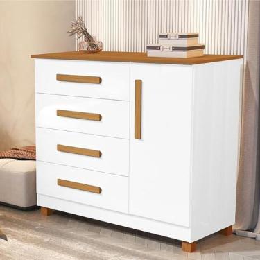 Imagem de Comoda Grecia Quarto 4 Gavetas 1 Porta e Pés Madeira Maciça - BASOTO B