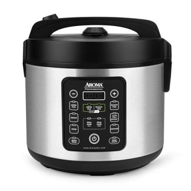 Imagem de Aroma Housewares ARC-1120SBL SmartCarb Cool-Touch Arroz Multicooker Vaporizador de Alimentos de Aço Inoxidável, Panela Lenta com Panela Interna Antiaderente e Bandeja a Vapor, 20 xícaras