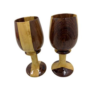 Imagem de collectiblesBuy Taça feita à mão estilo vintage de manga e madeira teca cálice para vinho, cerveja, hidromel conjunto de 2