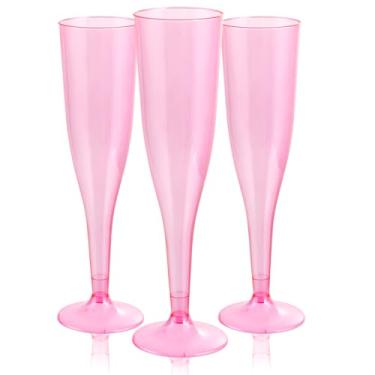Imagem de WDF Pacote com 36 taças de champanhe de plástico rosa transparente - taças de champanhe rosa de 200 ml, taças de champanhe descartáveis para festa
