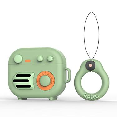 Imagem de Capa compatível com AirPods 3 gerações, design de rádio retrô, crianças, adolescentes, meninas, mulheres, fofo, engraçado, desenho de silicone, capa de gramofone 3D para AirPods 3ª geração - verde