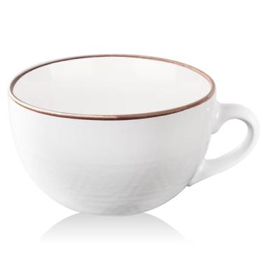 Imagem de VanEnjoy Caneca de café grande vintage branca e tigela de sopa, tigela gigante de cerâmica de 680 g com tampa, segura para micro-ondas
