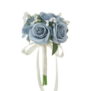 Imagem de Baoblaze Buquê de casamento Buquê de dama de honra Centros de mesa florais Buquê de noiva para decoração de mesa de jantar, Azul