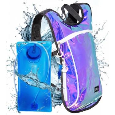 Imagem de Mochila de hidratação Vibe de poliéster reciclado - bexiga de 2L para mulheres e homens rave (roxo holográfico iridescente)