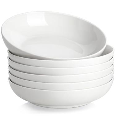Imagem de MALACASA Tigelas grandes de macarrão de 22,5 cm, tigelas de salada brancas de 1,190 g, tigelas de sopa, tigelas de porcelana para servir, conjunto de 6, tigelas de cozinha grandes, pratos de massa,