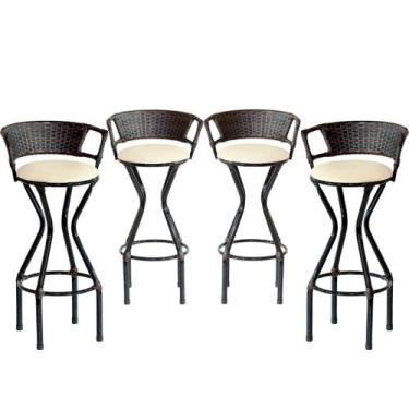 Imagem de 4 Banquetas Charme em Ferro e Fibra Sintética para Balcão, Bar  - Coag