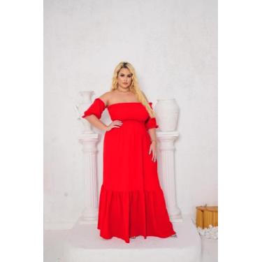 Imagem de Vestido Feminino Plus Size Longo Ajustável Gestante Grávida Moda Evang