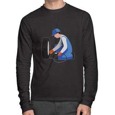Imagem de Camiseta Algodão Borracharia Manga Longa - Foca na Moda, Preto, M