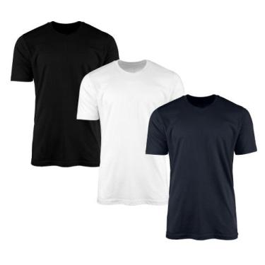 Imagem de Kit 3 Camisetas AMGK Masculina Lisa Básica 100% Algodão, Preto, Branco