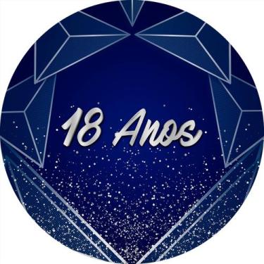 Imagem de Painel De Festa Redondo 1,50x1,50 - Azul Geométrico Prateado 18 Anos 0