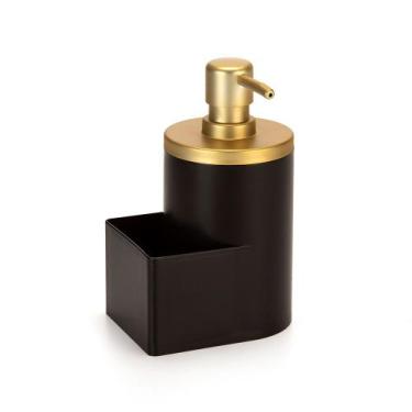 Imagem de Dispenser Porta Detergente e Esponja 600ML - Preto com Dourado Fosco -