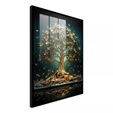 Imagem de Quadro Decorativo Arvore Da Vida Tons Dourados Verde Musgo Abstrato Sa