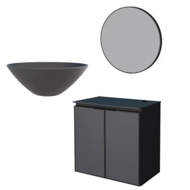 Imagem de Conjunto Banheiro Aço Umbu 60 Preto Com Cuba Cuia Preta Espelho Luna C