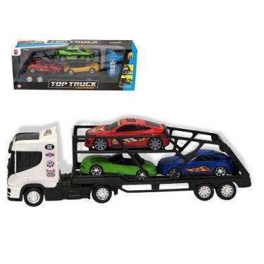 Imagem de Carreta Caminhão Cegonheira Grande com 3 Carrinhos - Branco - BS TOYS