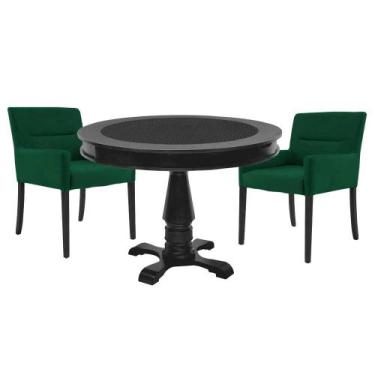 Imagem de Mesa de Jogos Carteado Redonda Victoria Tampo Reversível Preto com 2 C