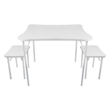 Imagem de Conjunto Mesa Infantil + 2 banquinhos Luna - Loja da Isa, Branco, Bran