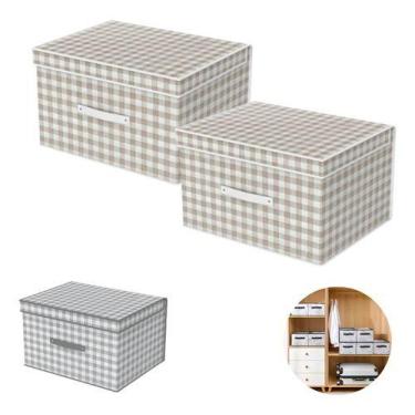 Imagem de Kit 2 Caixa Organizadora Xadrez Dobrável Guarda Roupa Closet - Mixmerc