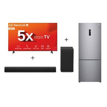 Imagem de Combo LG Smart TV NanoCell AI NANO80 4K de 70 + Soundbar S40T + Geladeira Smart Frost Free Inverter 451L Inox Look 220V - 70NANO80S40.569NLL2