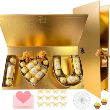 Imagem de FUBININA Caixa de presente de flores de dia dos namorados I Love You, caixa de presente preenchível em forma de carta, vazia, caixa de flores, chocolate, morango, doces, joias, embalagem para presente