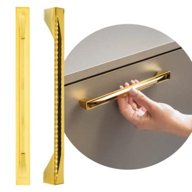 Imagem de 10 X Puxadores Para Guarda Roupas Moveis Gavetas Brill 192mm (Dourado Brilho)