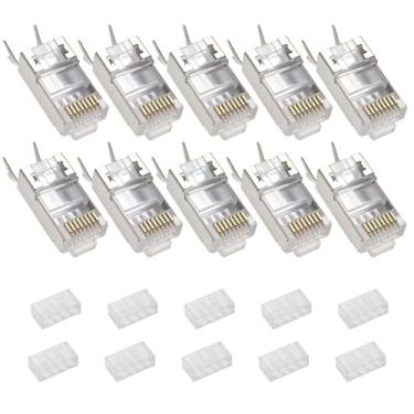 Imagem de eMagTech Conectores RJ45 blindados Cat7 CAT6 CAT6A RJ45 Passagem através de plugue Ethernet para CAT7 Cabo de rede grosso sólido ou trançado 23 AWG