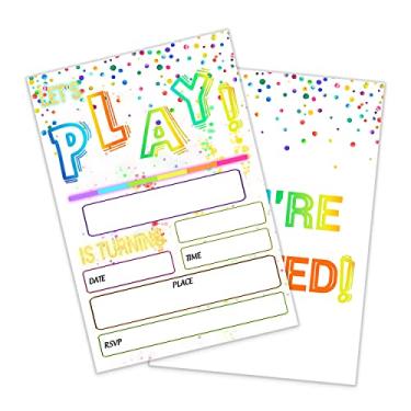 Imagem de SHLINCO Design de convites de festa neon brilhante para festa de aniversário, convites de festa neon para meninos meninas crianças (20 cartões + envelopes) - branco