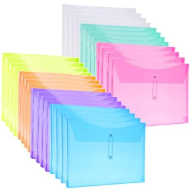 Imagem de Envelopes de plástico poli tamanho carta A4 com fecho de botão e cordão, pastas de arquivo transparentes de expansão de 3,5 cm, organizador de documentos com carregamento lateral para casa, escola e