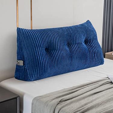 Imagem de Activance Almofada grande triangular para cama, descanso de cama, descanso de cama, almofada de posição, apoio para posicionamento, almofada com capa removível (azul, solteiro: 99 x 8 x 20 polegadas)