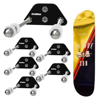 Imagem de ATOOMTUZS Suporte de parede para skate (pacote com 6) - Suporte de parede em forma de rampa de alumínio com dois furos de parafuso para decoração de exibição de skate horizontal e vertical - preto