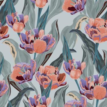 Imagem de CRE8TIVE Papel de Parede Floral de Tulipa Verde-Água e Rosa, 30,5 x 299,7 cm, Autoadesivo, Removível, para Quarto, Banheiro, Meninas, Quartos