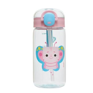 Imagem de Garrafa Infantil Tritan Com Canudo Silicone Antivazamento Escolar (Azul Borboleta Pipa)
