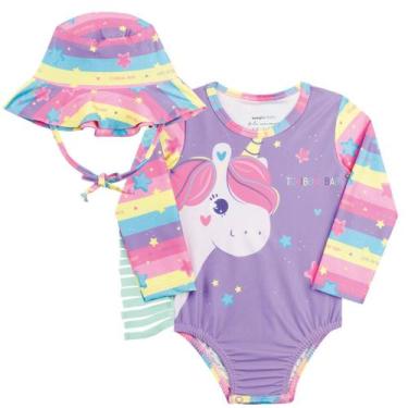 Imagem de Macacão Proteção Solar Maiô Infantil Bebê Com Chapéu Uv - Aymee, Lilás