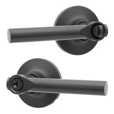 Imagem de Honeywell Puxador de porta interior de cofres e fechaduras – Maçaneta de porta com design reversível, preto fosco, função de entrada com chave, maçanetas fáceis de instalar para casa e escritório -